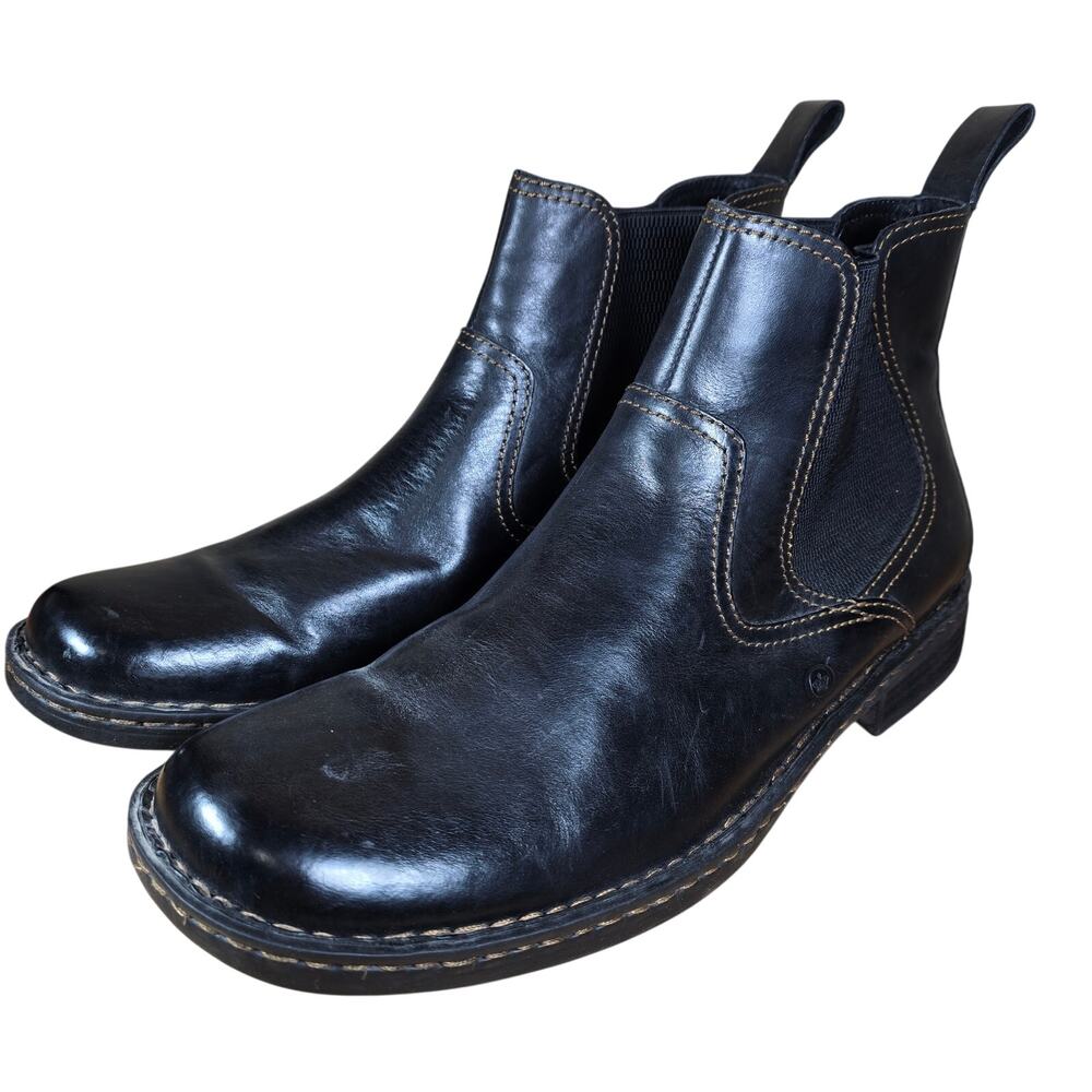 Mens Born Hemlock Chelsea Pull On Ankle Top Boots Black Leather Casual EUC Sz 13 - Picture 2 of 8